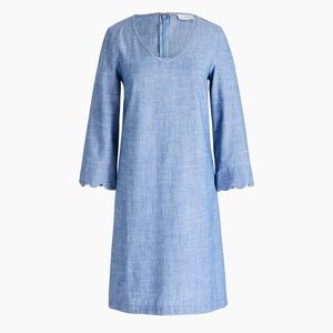 J.Crew Factory Chambray dress with scalloped sleeve / 100% Cotton Blue / Size 6